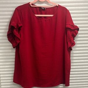 Elegant Red Ruffle Sleeve Top